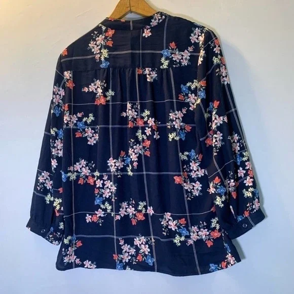 CHARTER Club Bella Blooms Blue Floral Blouse S - Picture 7 of 7